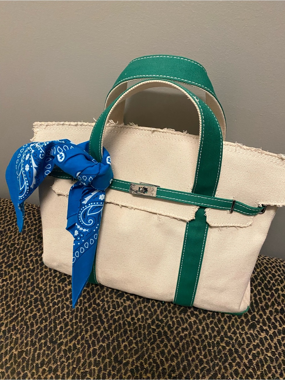 Large Sunwin Boatkin Canvas Tote Bag with Green Trim + Free Bandana Scarf
